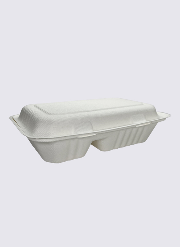 1000 ml 2-teiliger Bagasse-Zuckerrohr-Clamshell-Lebensmittelbehälter