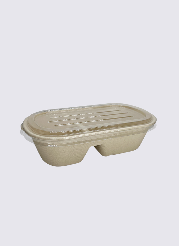 1000 ml 2-teiliger Bagasse-Zuckerrohr-Lebensmittelbehälter mit PET-Deckel