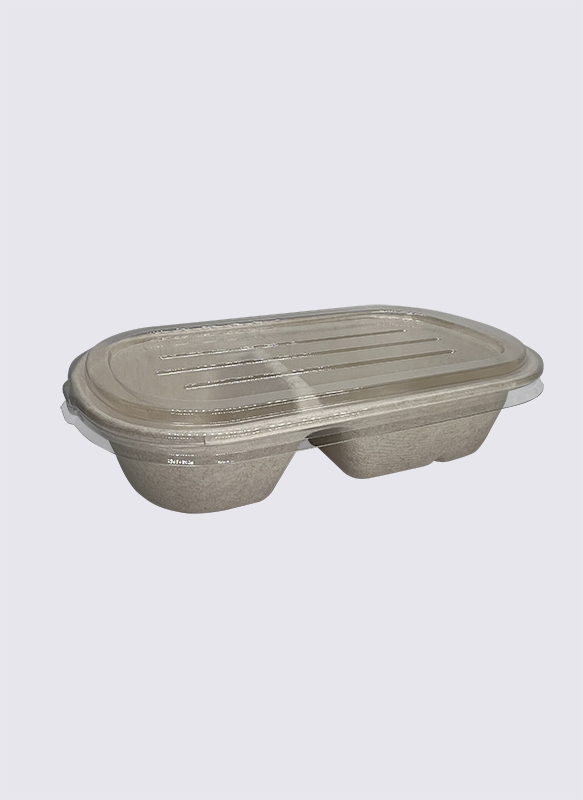 850 ml 2-teiliger Bagasse-Zuckerrohr-Lebensmittelbehälter mit PET-Deckel